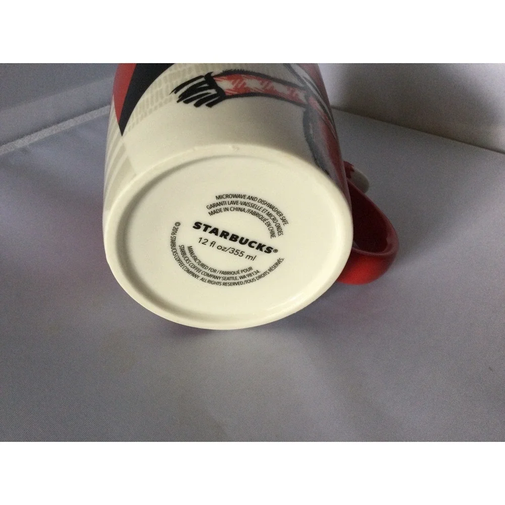 2016 Starbucks Red Fox With Tail Handle Winter 12oz Coffee Mug Cup Red & White